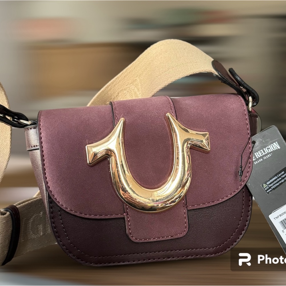 True Religion Burgundy Shoulder Bag with Gold Hardware